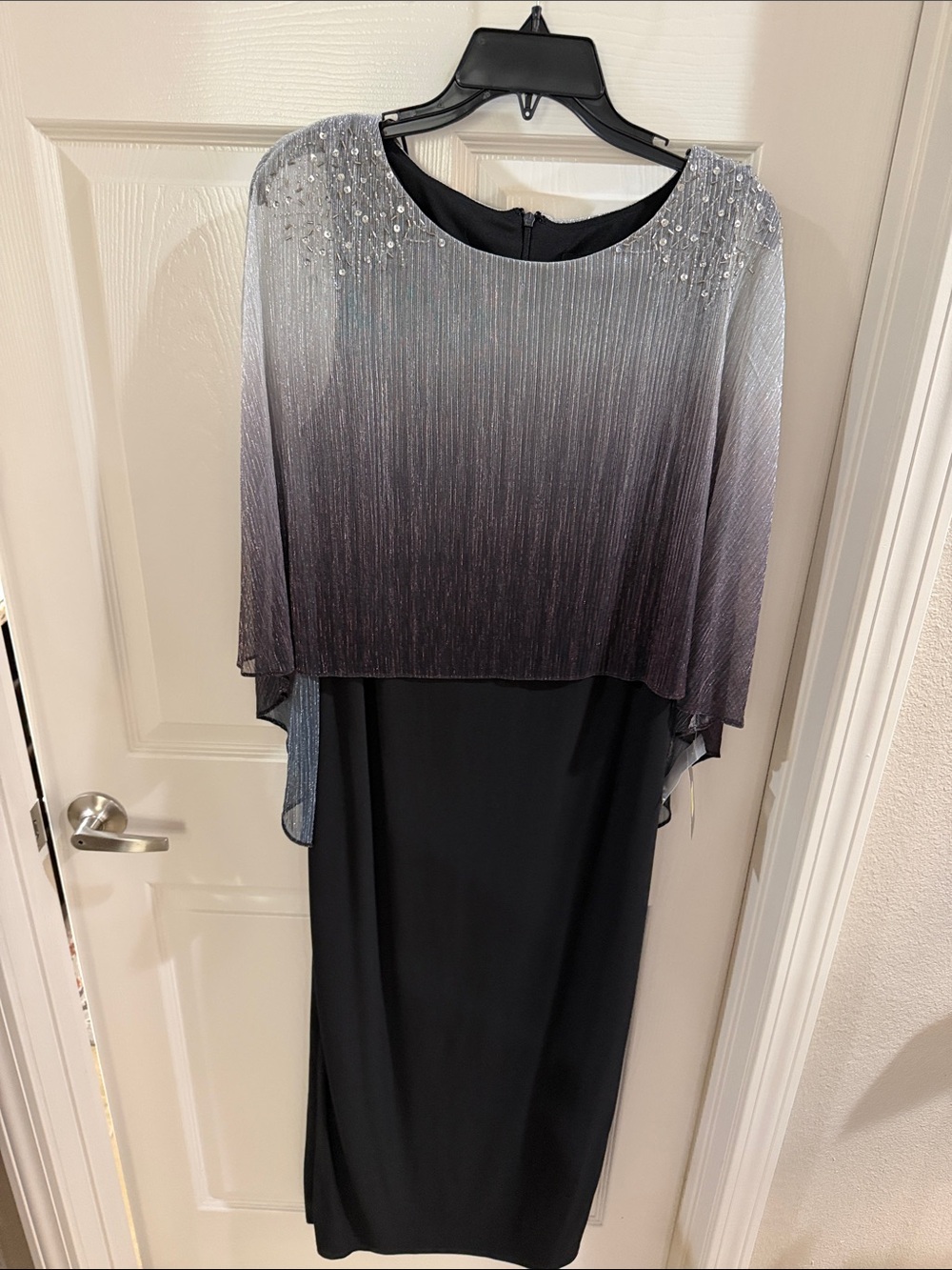 Elegant Black Evening Dress with Silver Ombre Capelet